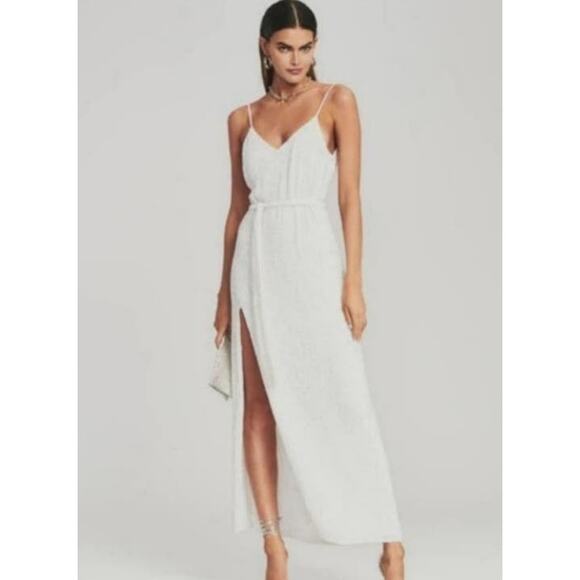 Retrofete Rebecca Sequin Maxi Dress in White Size Small Sleeveless Belt NWT - Picture 1 of 14